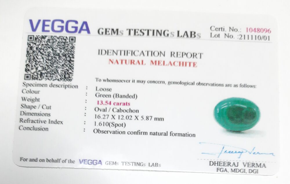 Natural Melachite - @30 per Carat – 13.54 Carats | With Lab Certified - Image 4