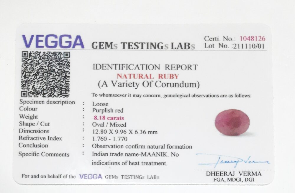 Natural Maanik(Ruby) Stone - @200 per Carat – 8.18 Carats | With Lab Certified - Image 4